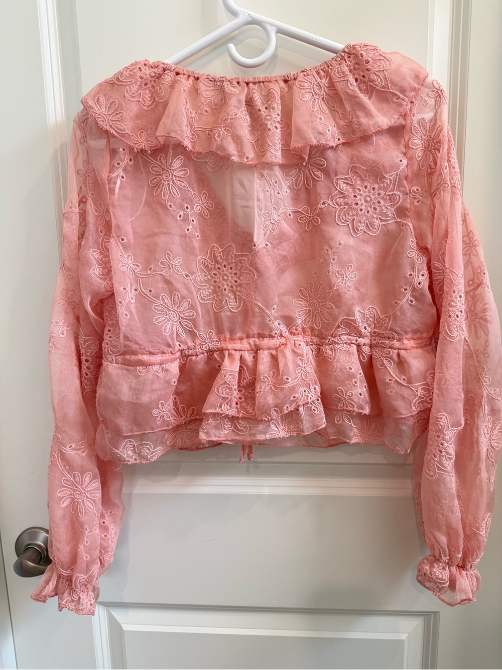 Pink Eyelet Ruffle Peplum Blouse - Picture 2 of 4